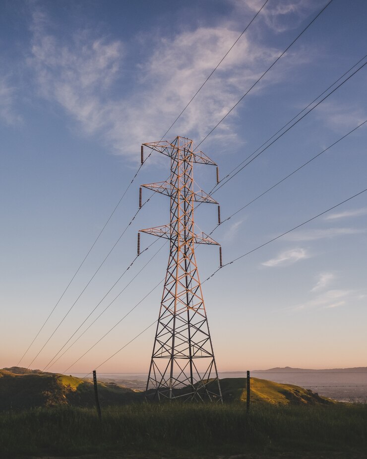 vertical-shot-electric-tower-grassy-field-blue-sky_181624-9561