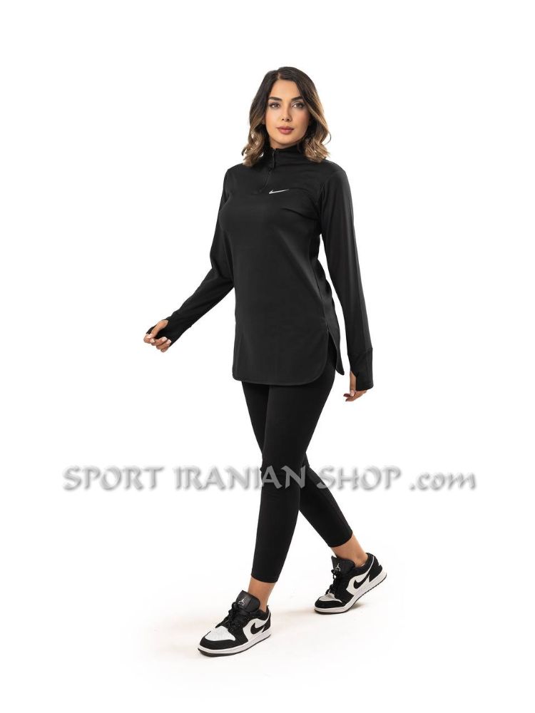 تونیک-ورزشی-زنانه-نیم-زیپ-فینگردار-طرح-نایک-NIKE