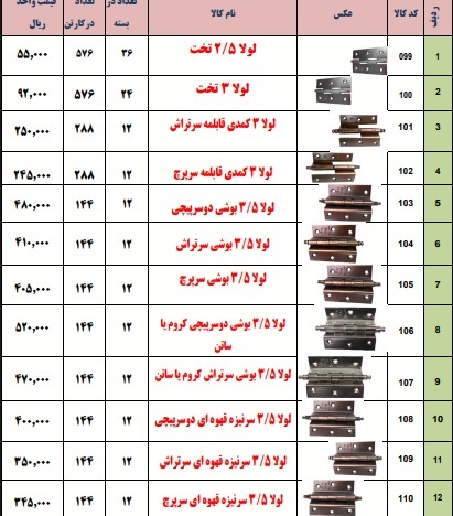 لیست قیمت محصولات ماهر یراق